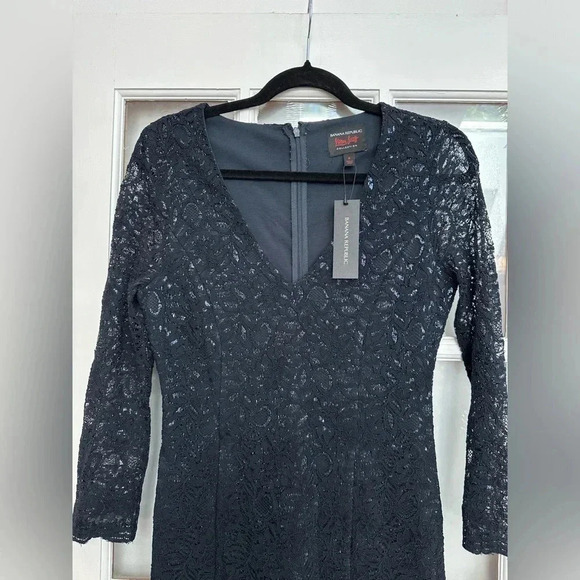 Banana Republic L'Wren Scott Collection Navy Lace Metallic Dress Size 4 NWT - Picture 6 of 15